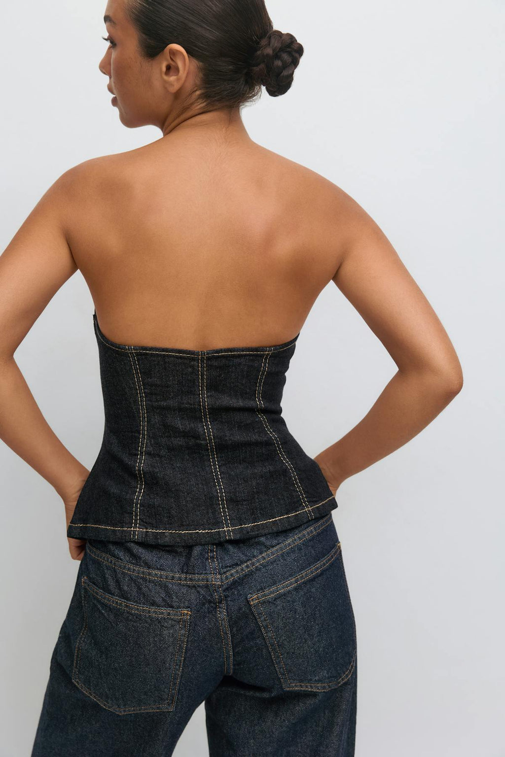 Sculpted denim bustier
