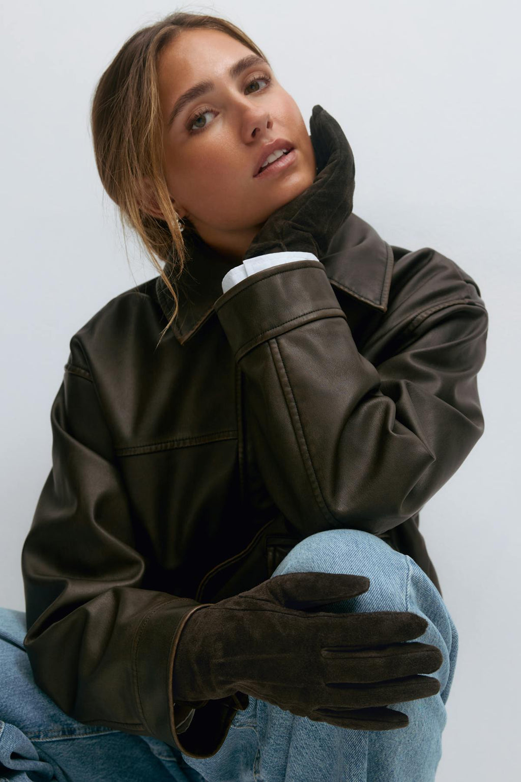 Suede leather gloves