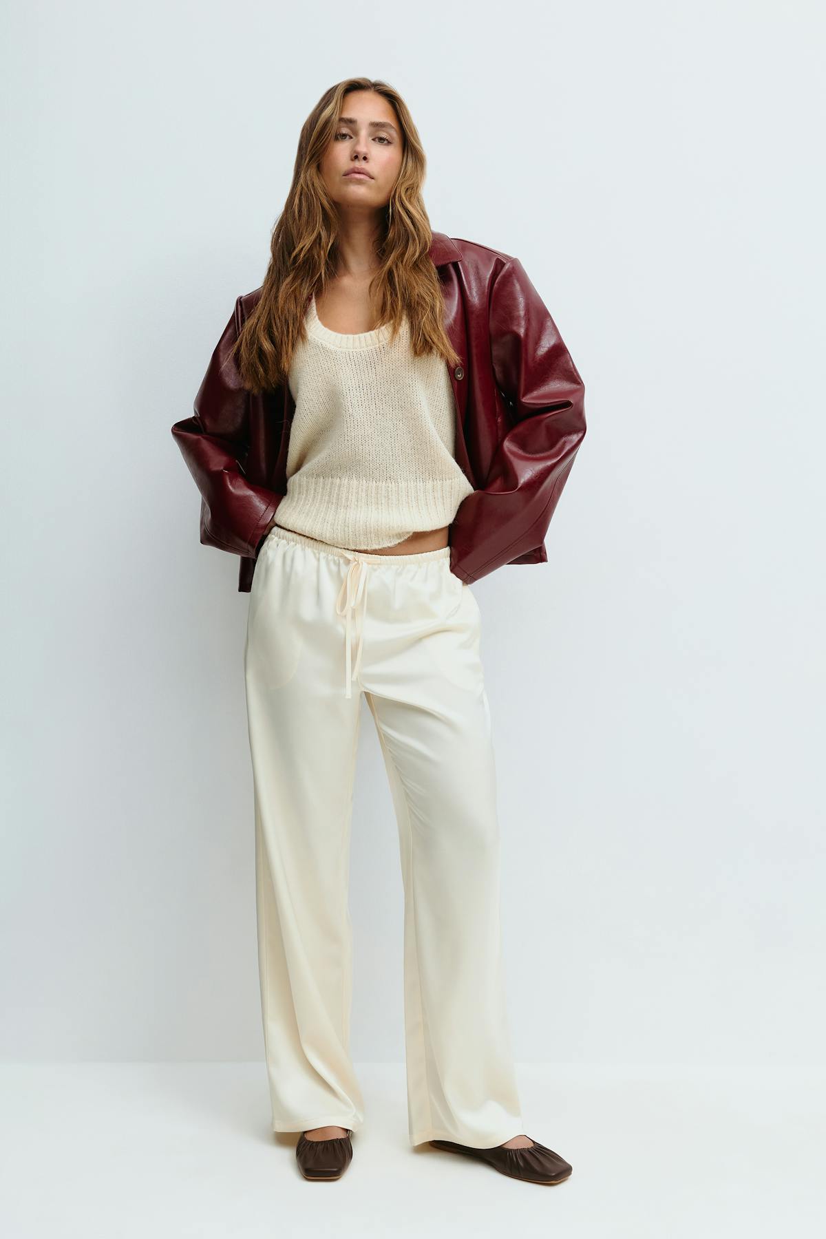 Drawstring satin trousers