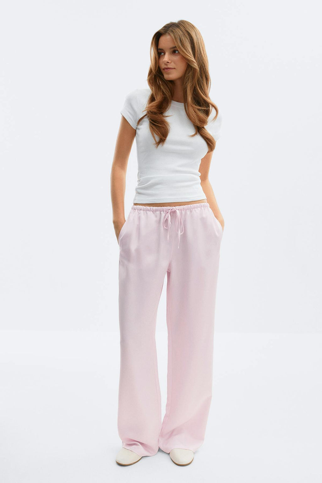 Drawstring satin trousers