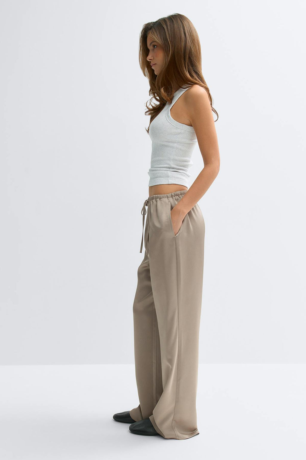 Drawstring satin trousers