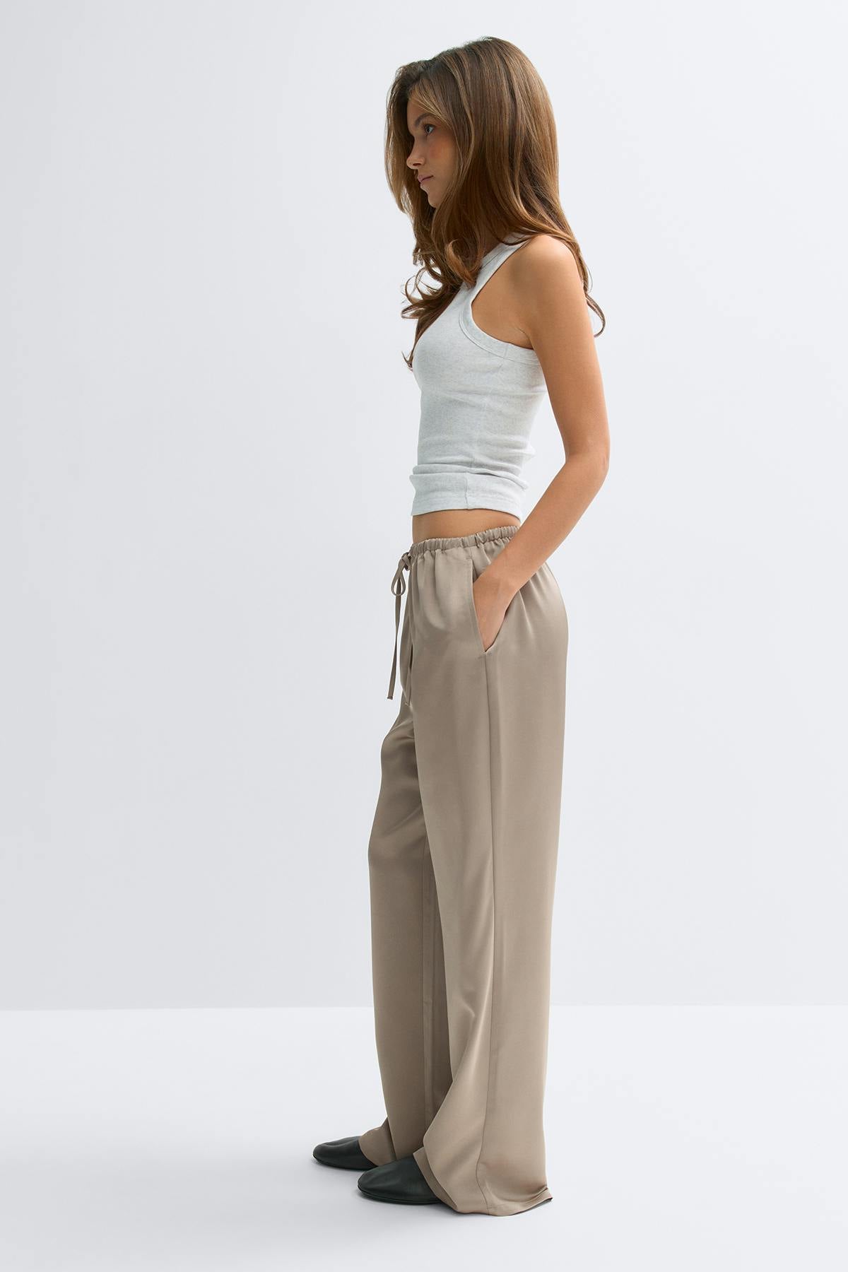 Drawstring satin trousers