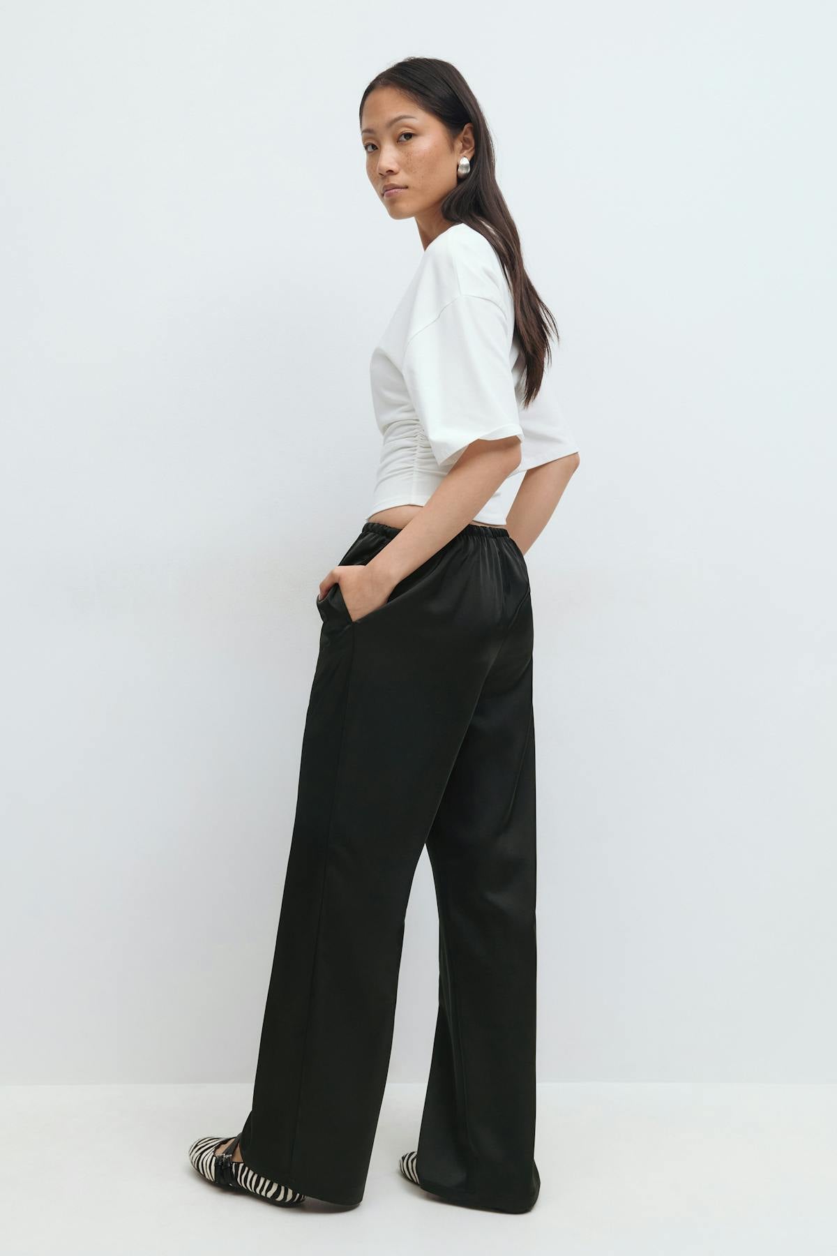 Drawstring satin trousers