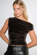 Asymmetric velvet top