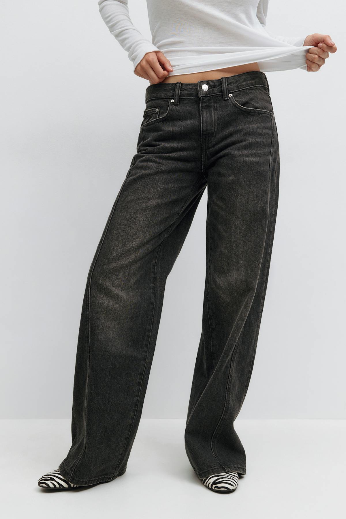 Low wide front seam jeans