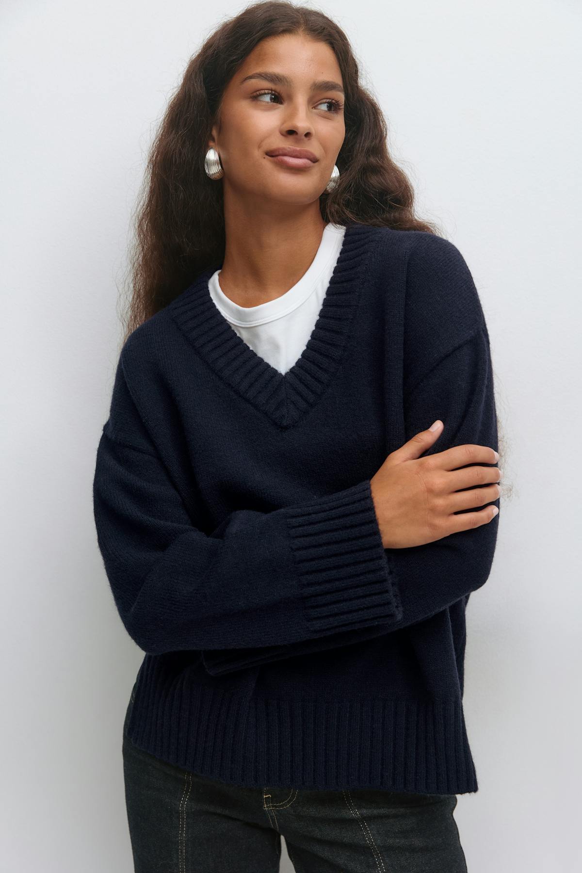 V-neck knitted sweater