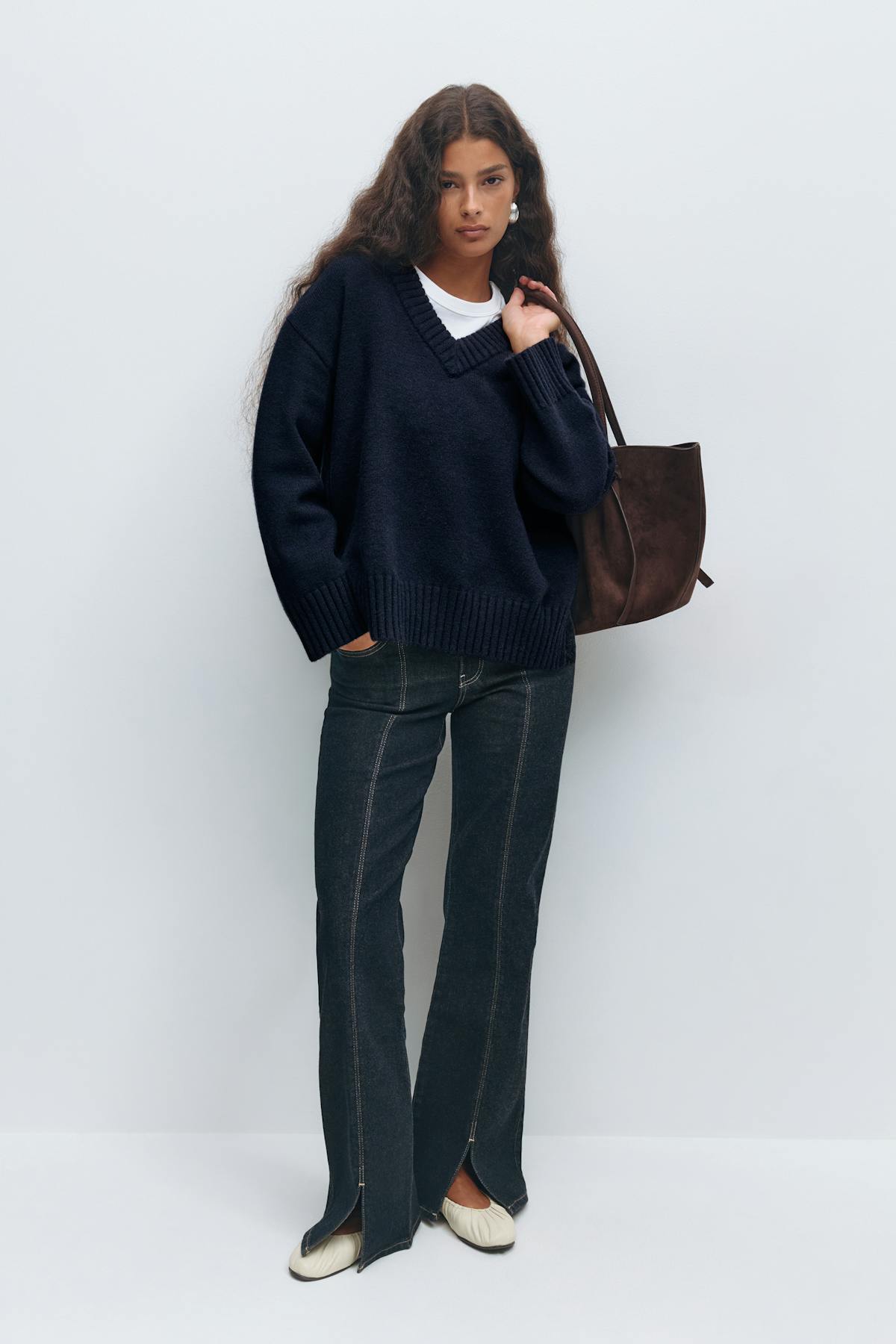 V-neck knitted sweater