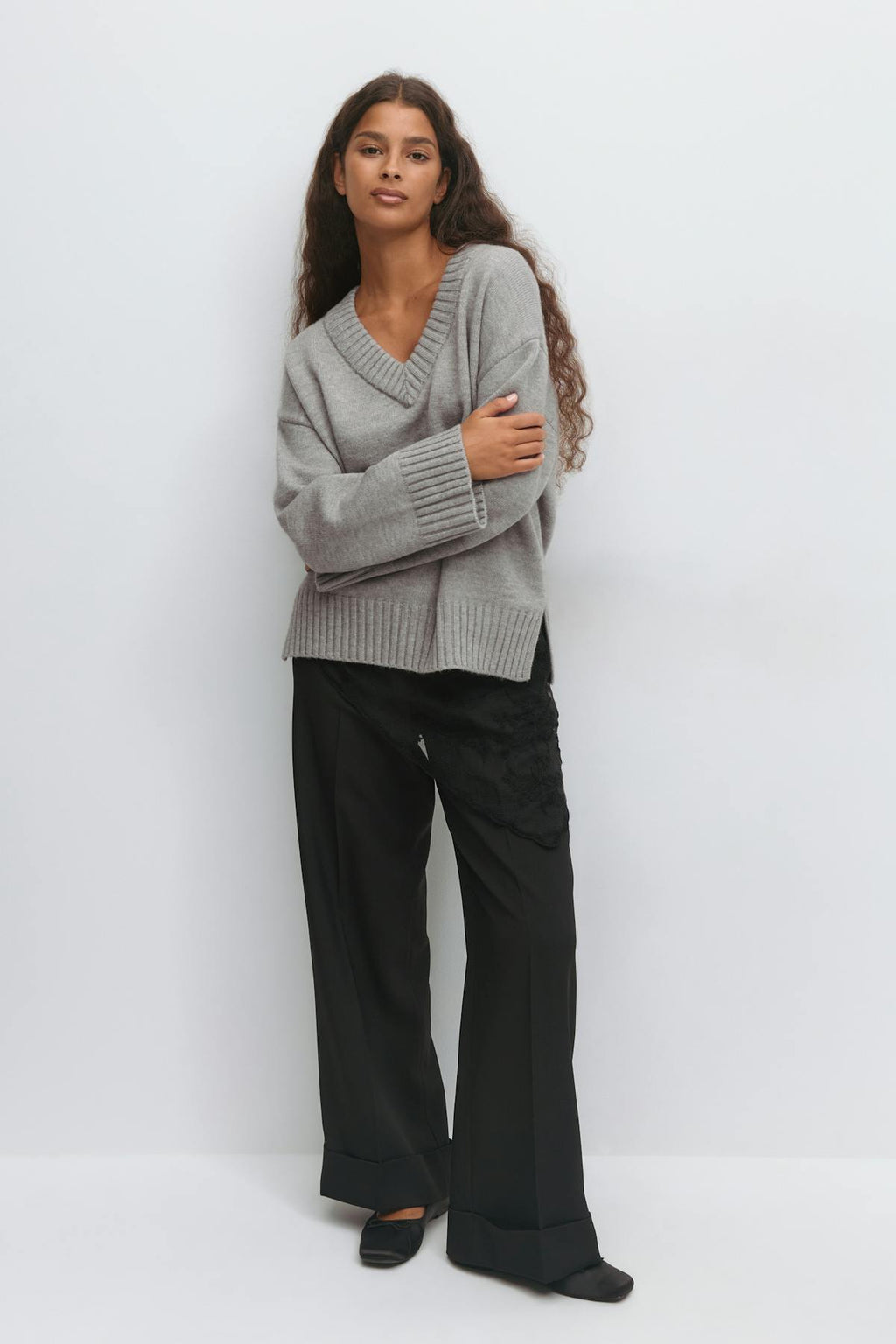 V-neck knitted sweater