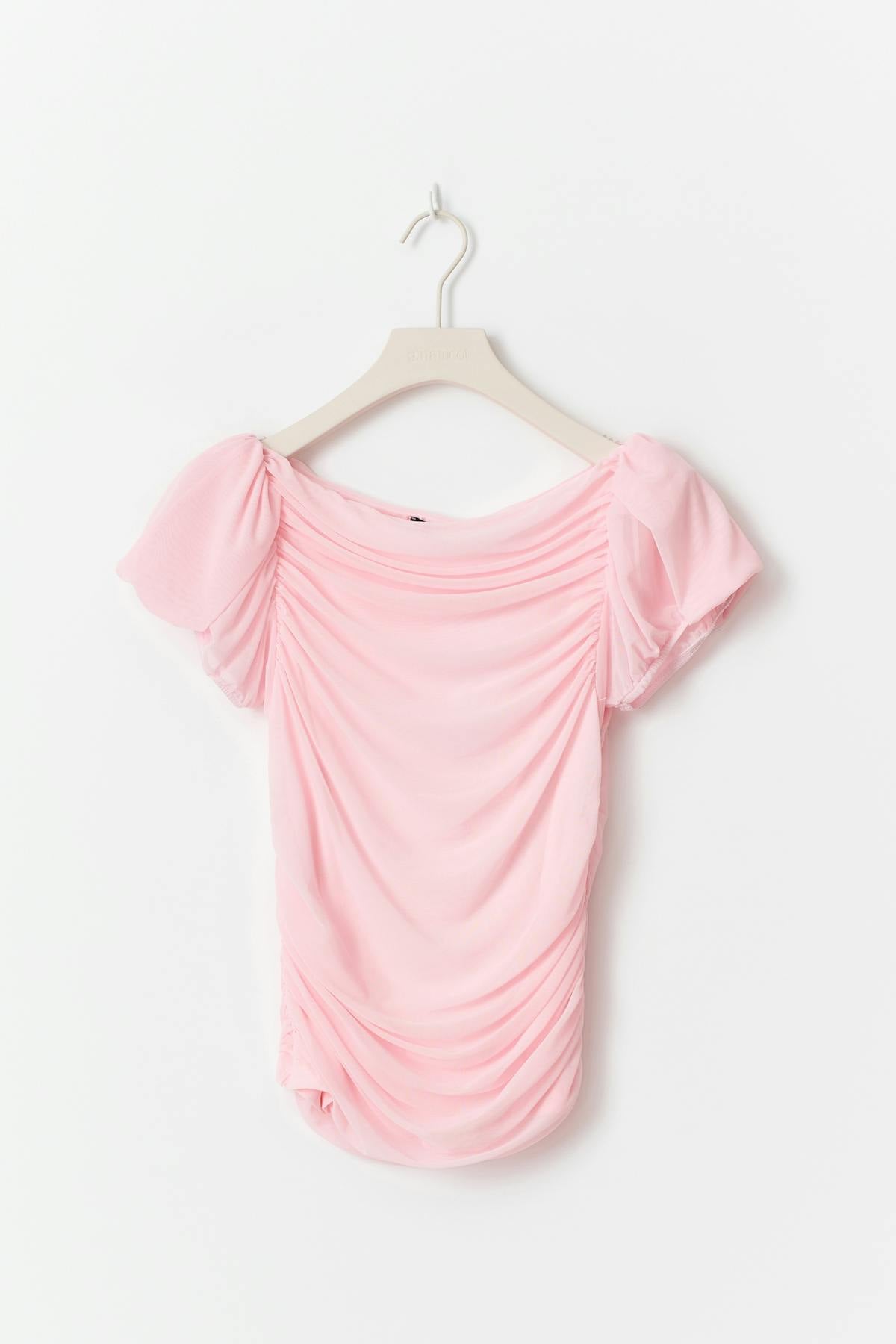 Puff sleeve mesh top