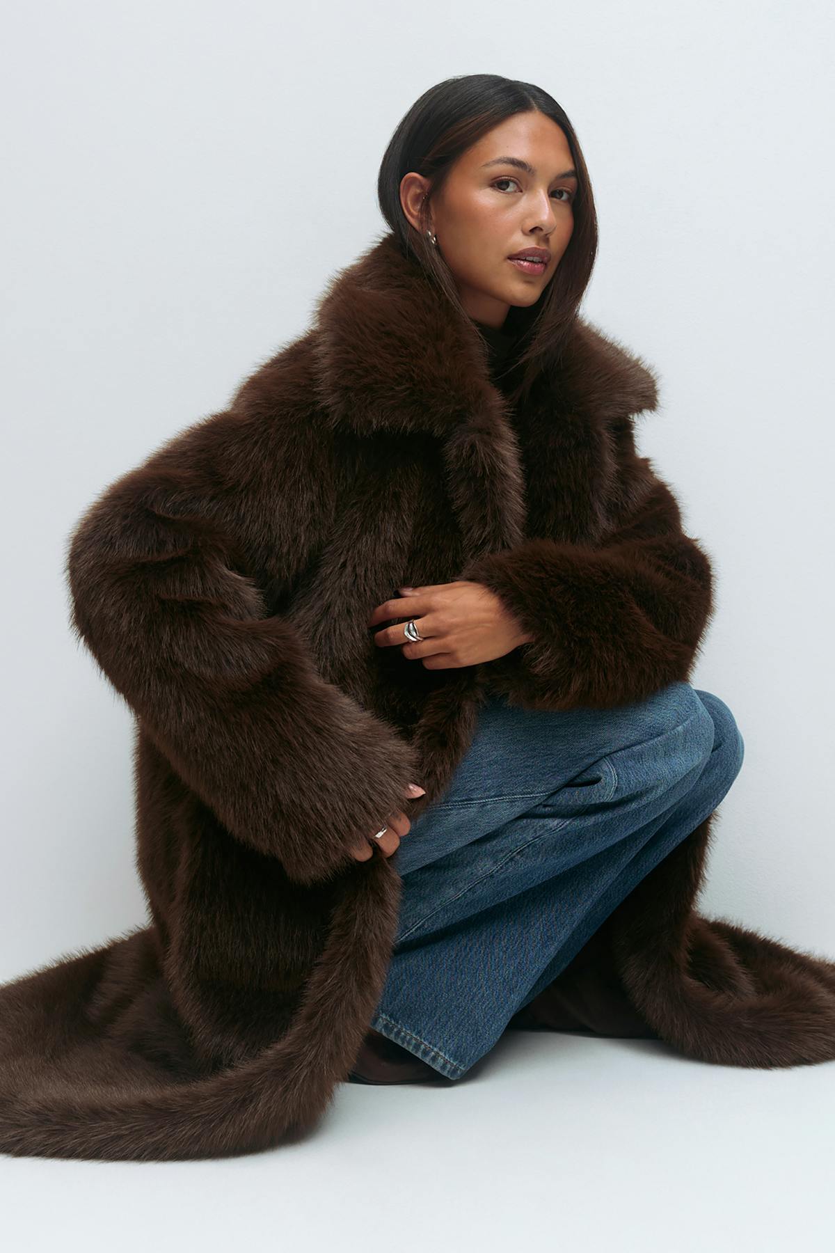 Faux fur long coat