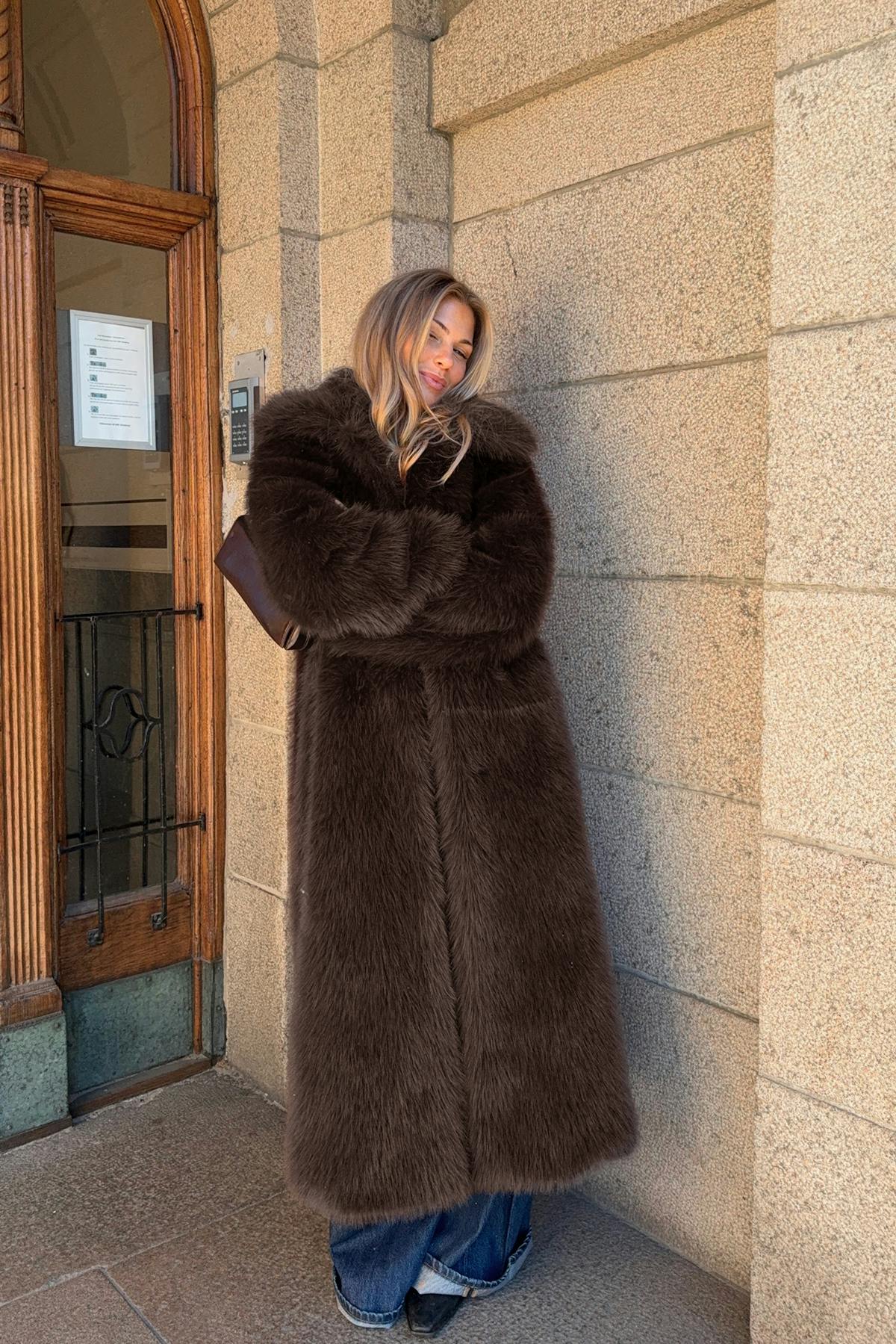Faux fur long coat