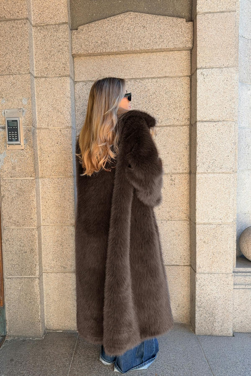 Faux fur long coat