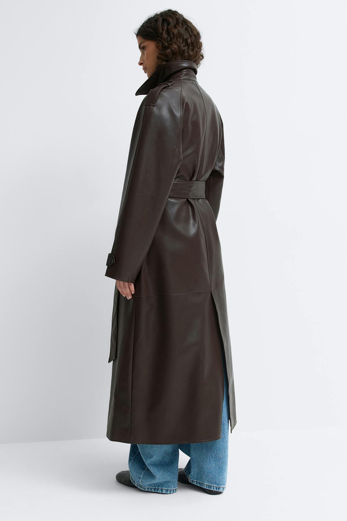Belted pu trench coat