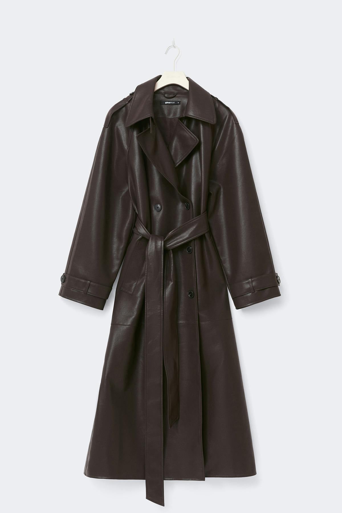 Belted pu trench coat