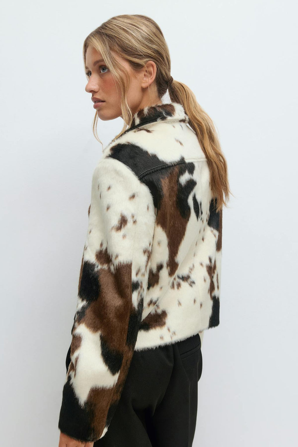Faux fur cow print jacket