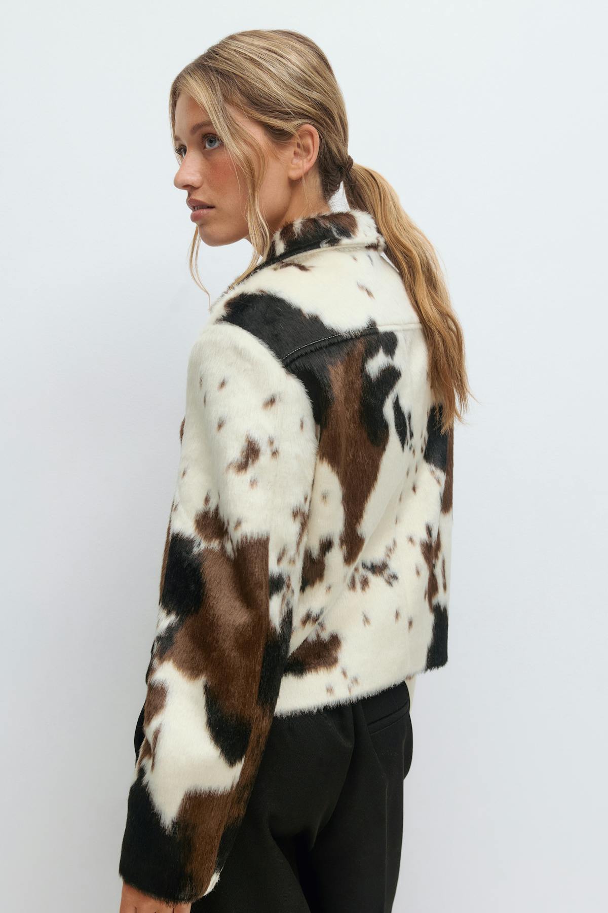Faux fur cow print jacket