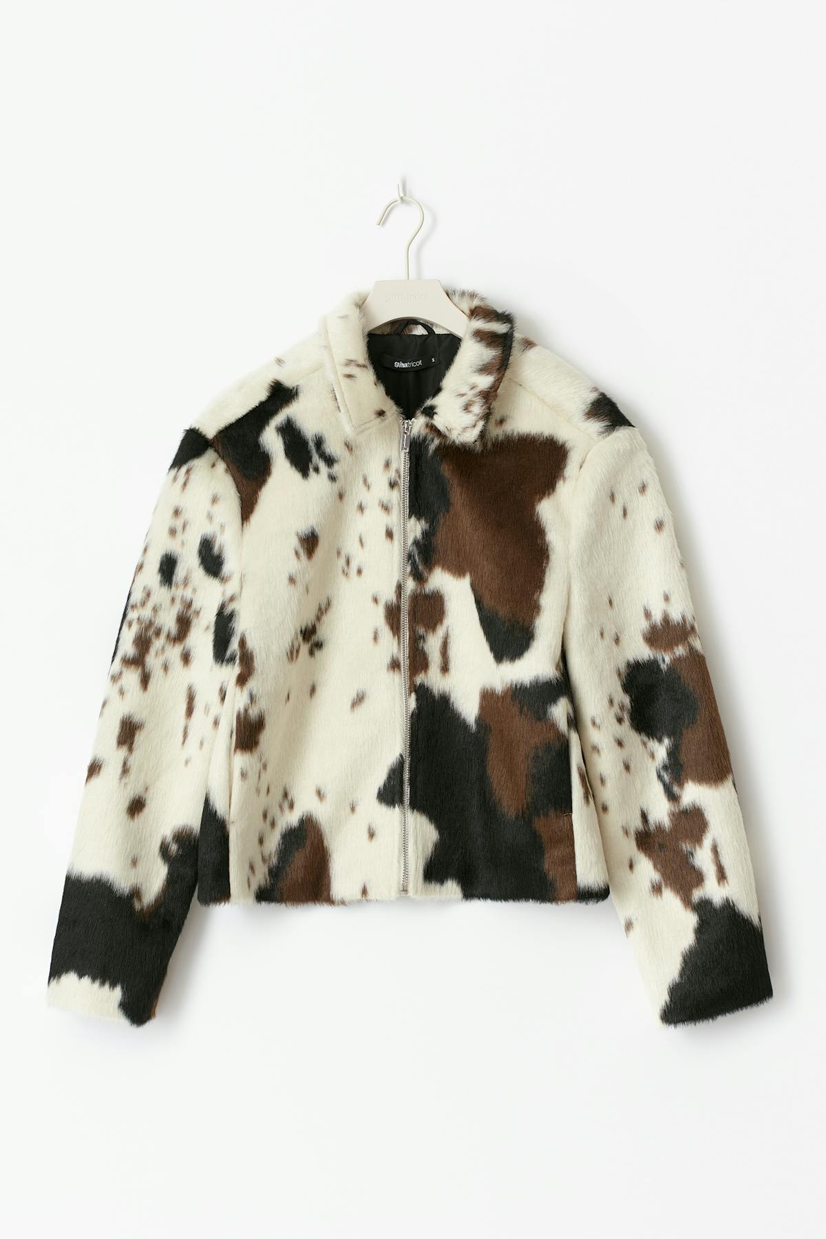 Faux fur cow print jacket