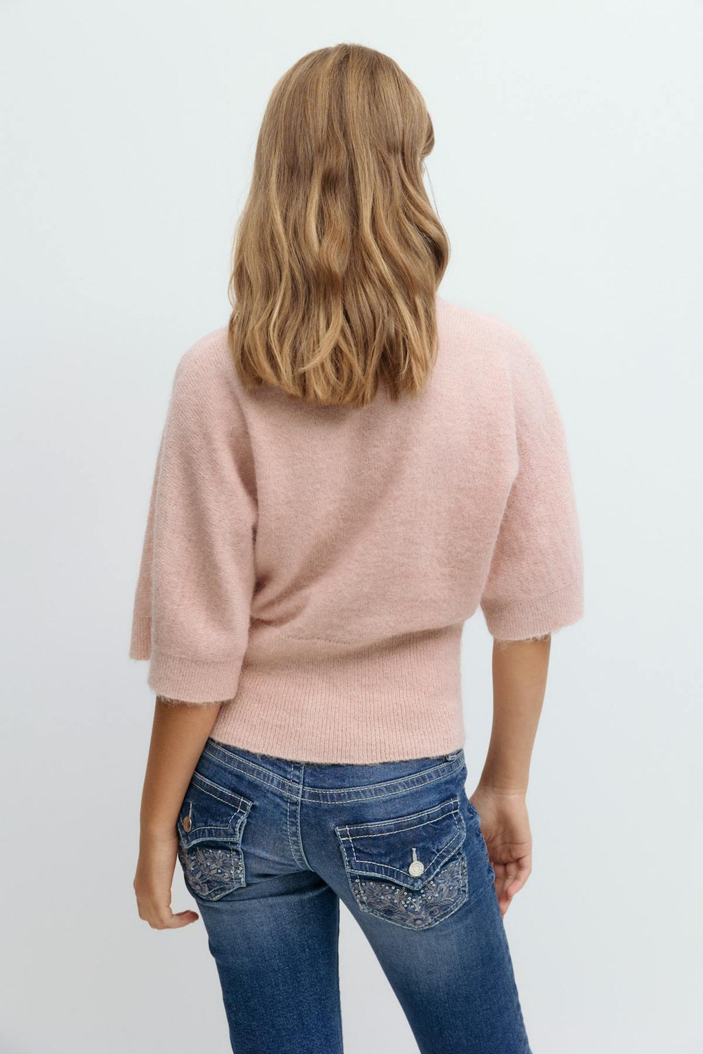 Y knitted short sleeve top