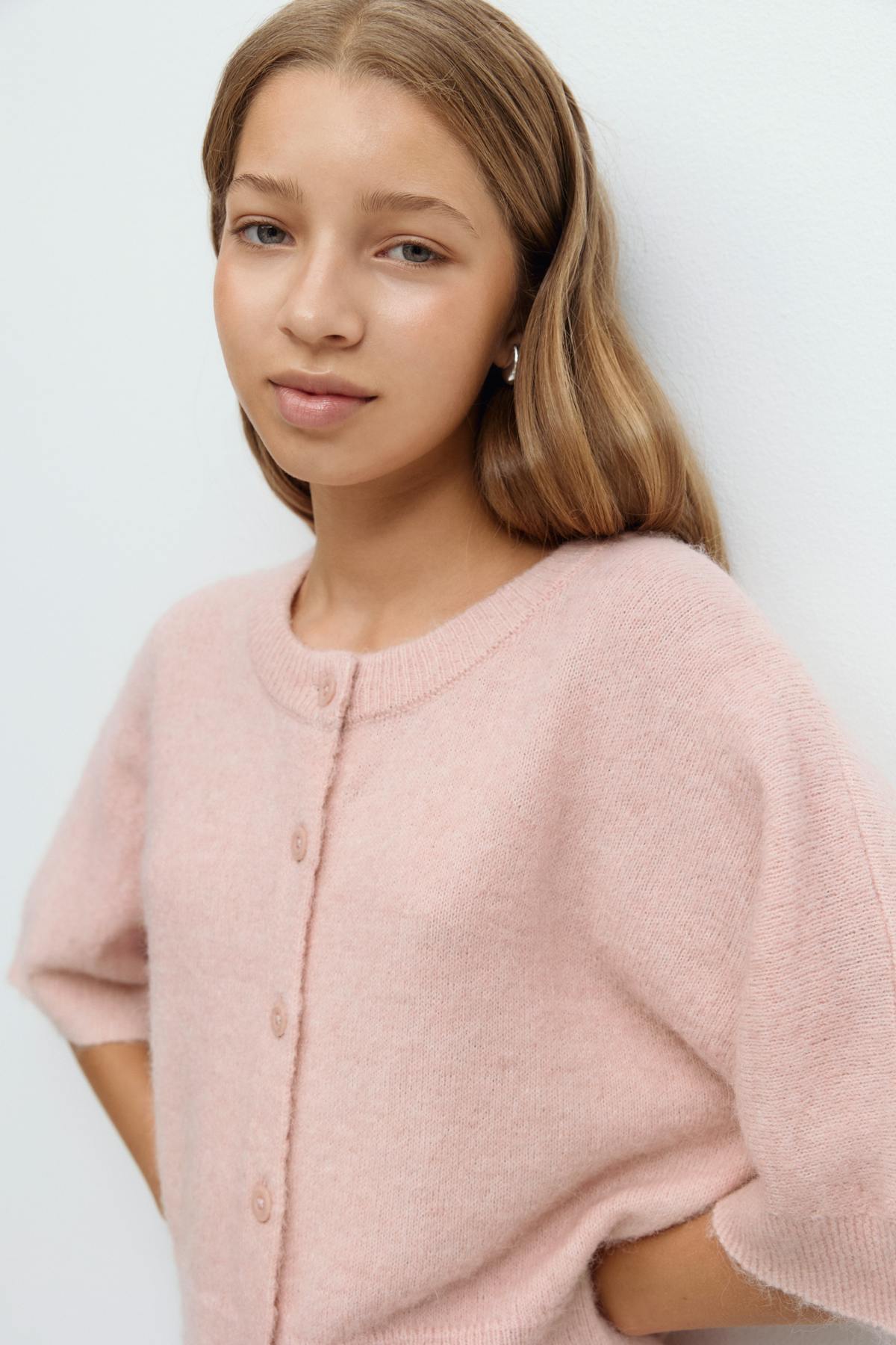Y knitted short sleeve top