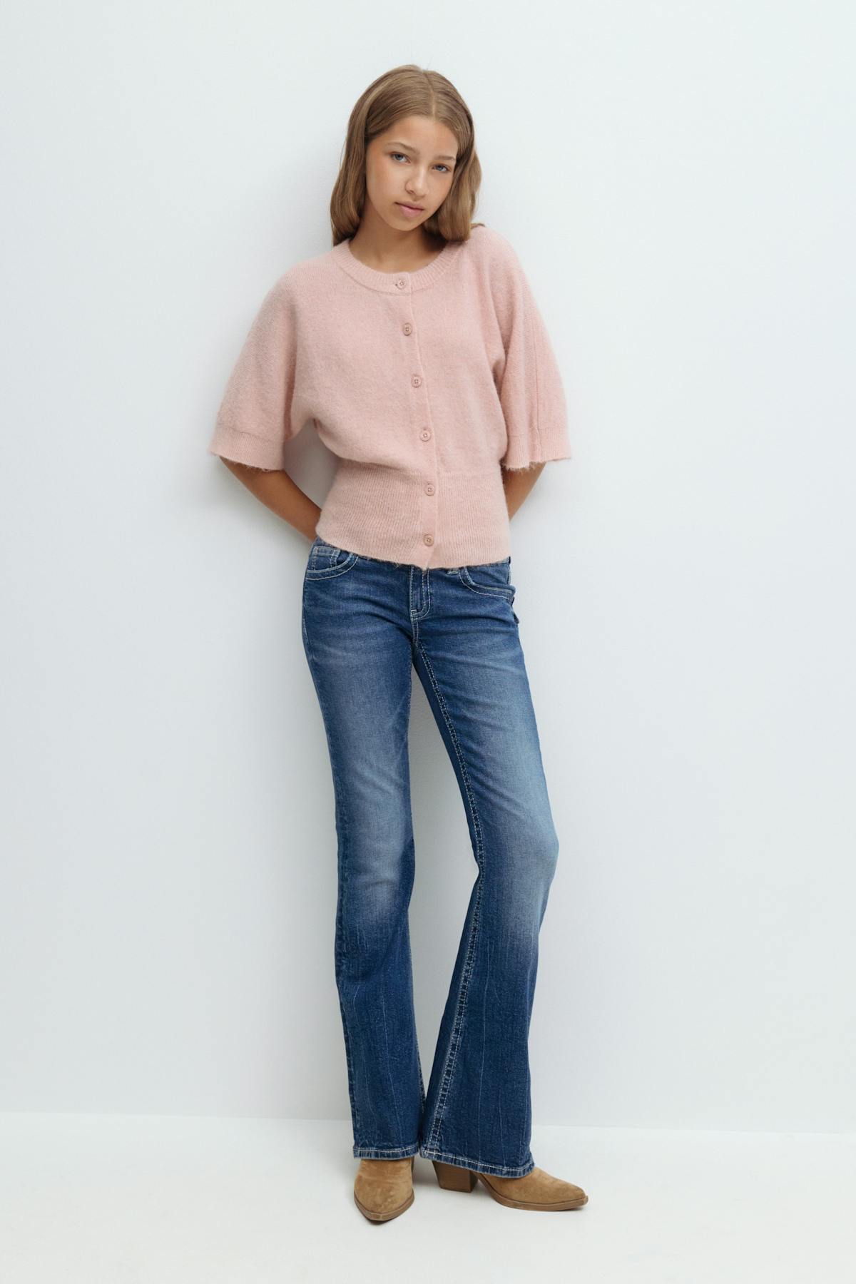 Y knitted short sleeve top