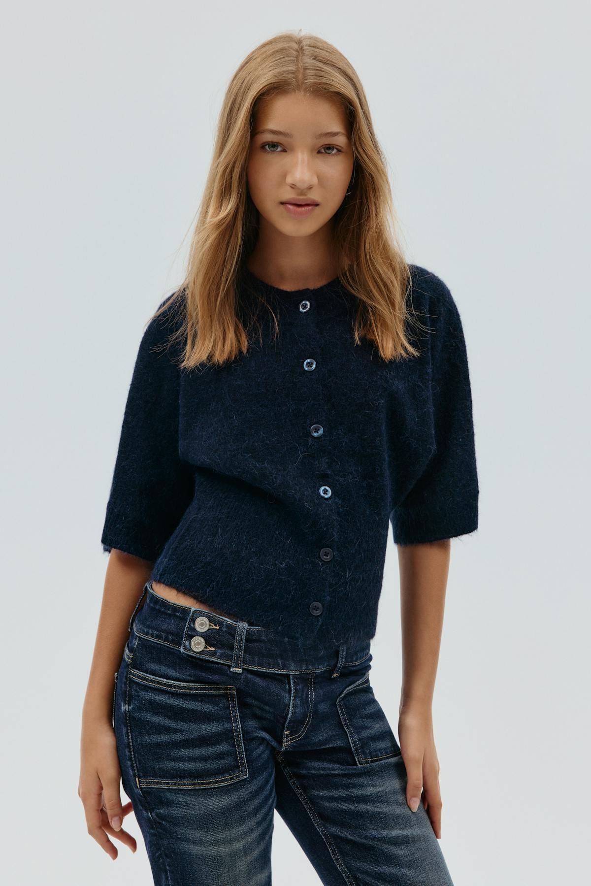 Y knitted short sleeve top