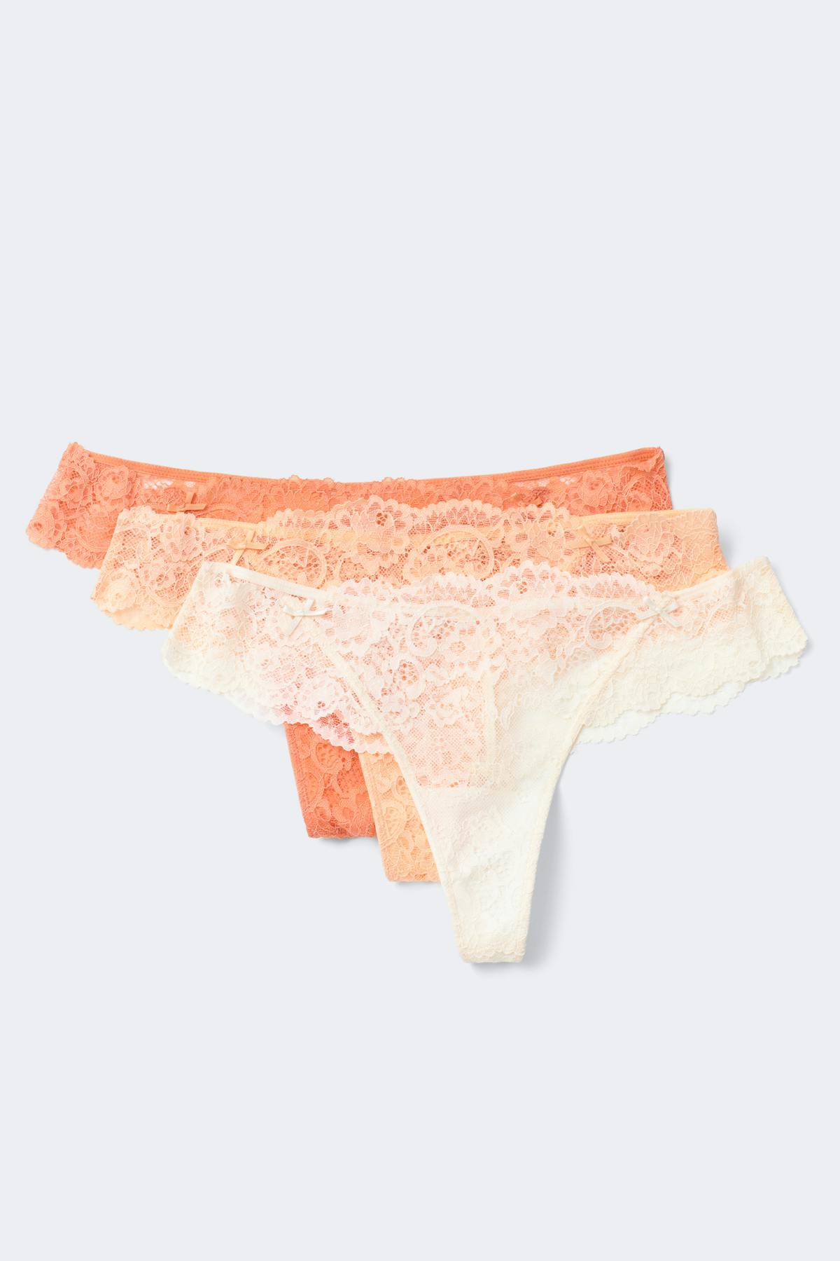 3-pack scallop lace thong