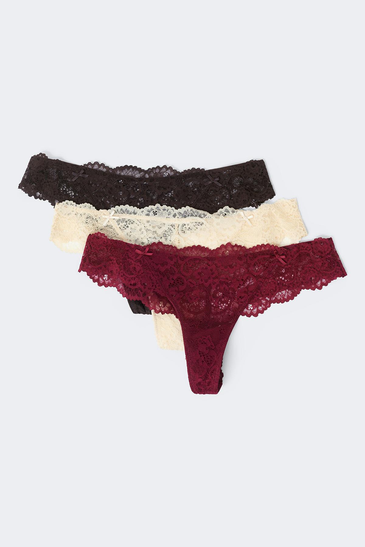 3-pack scallop lace thong