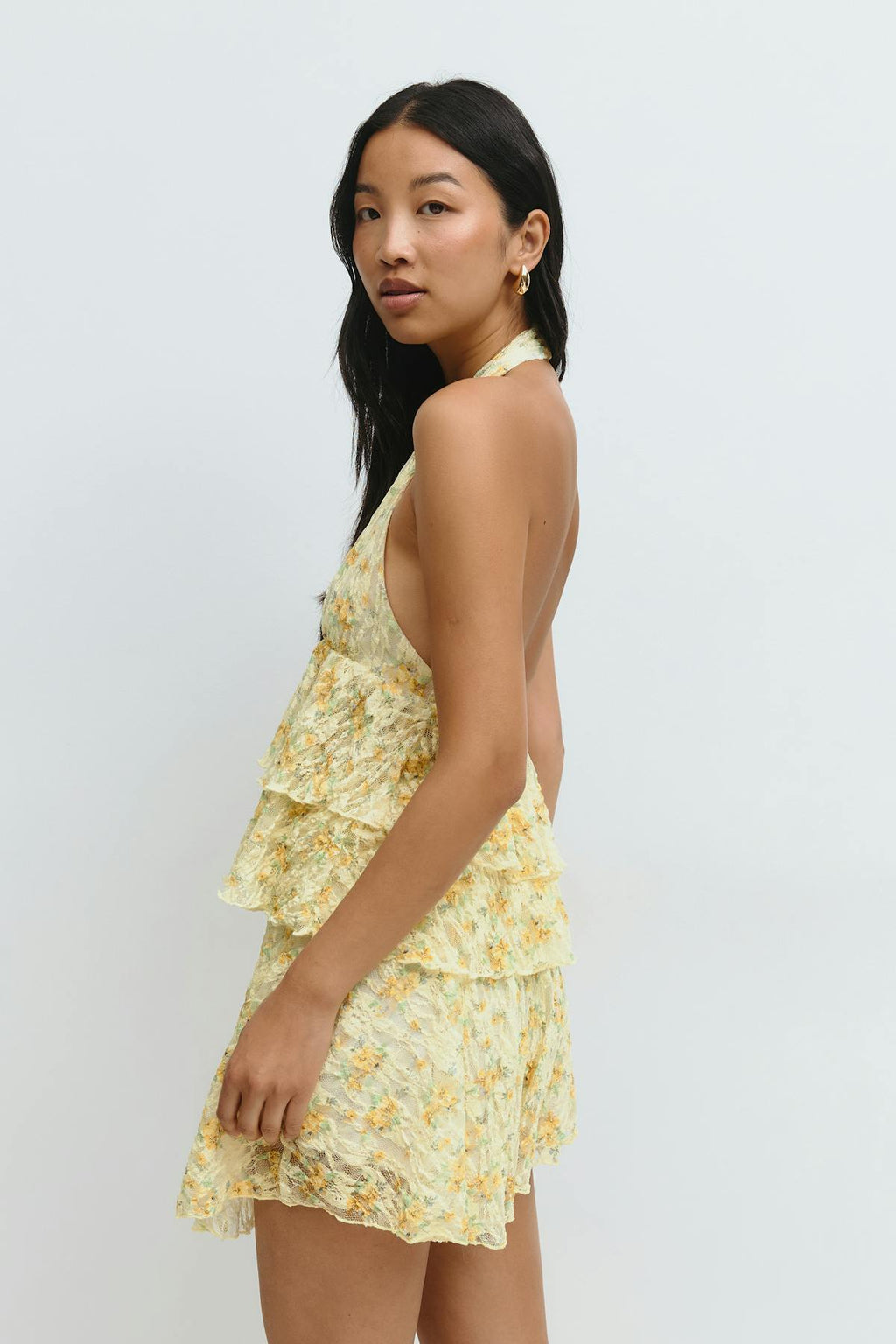 Printed lace halterneck top