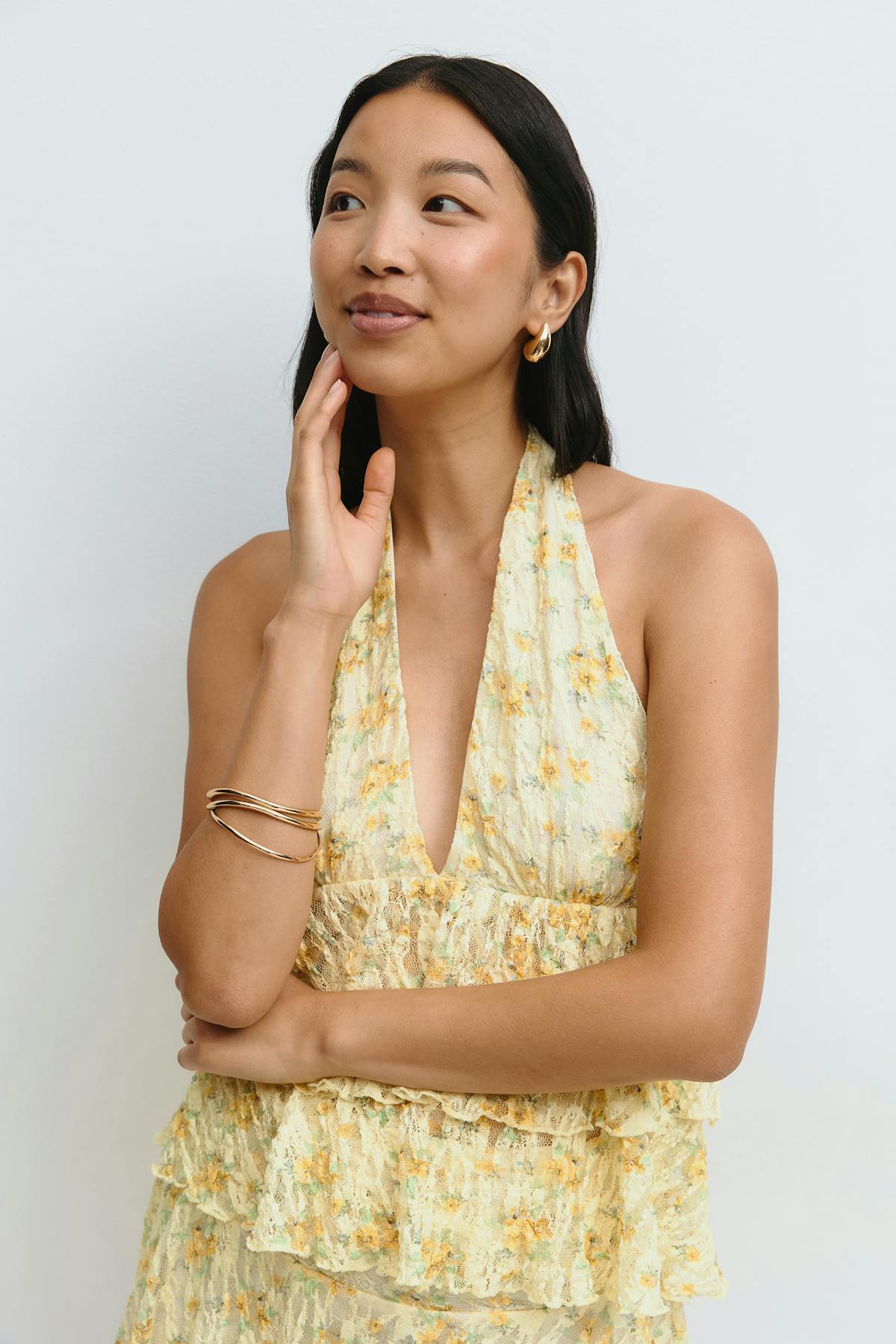 Printed lace halterneck top