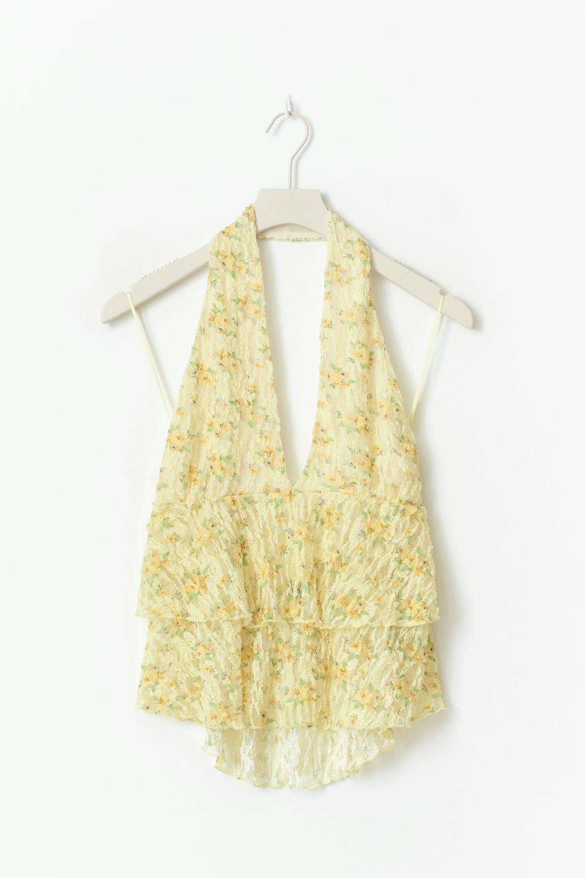 Printed lace halterneck top