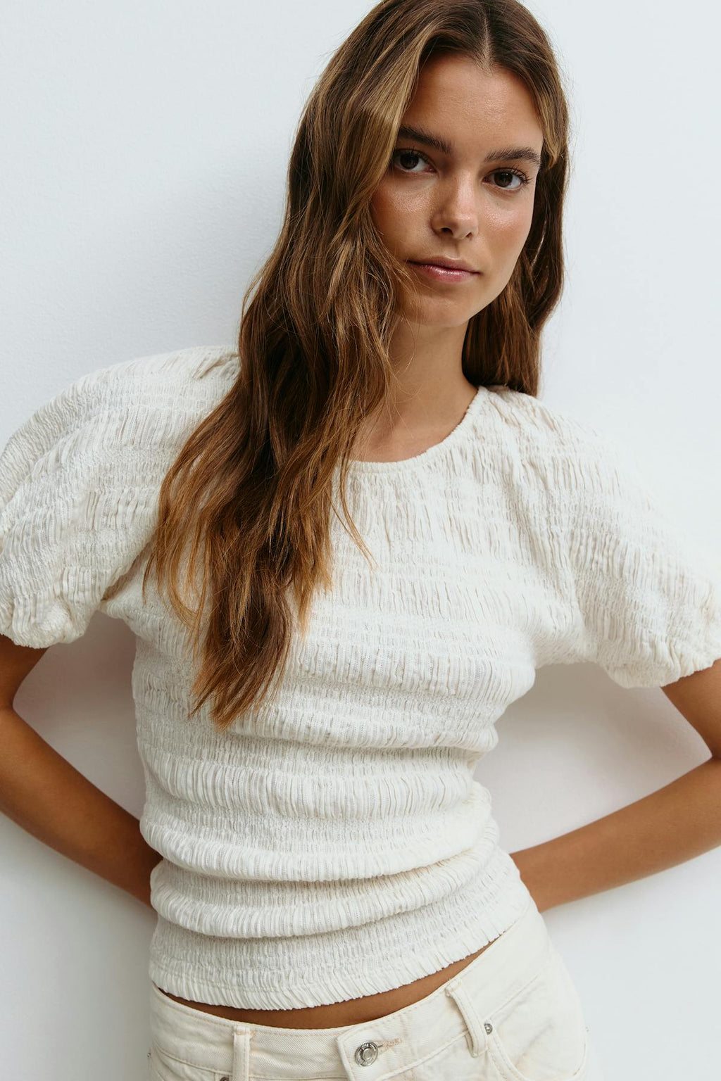 Textured puff sleeve top