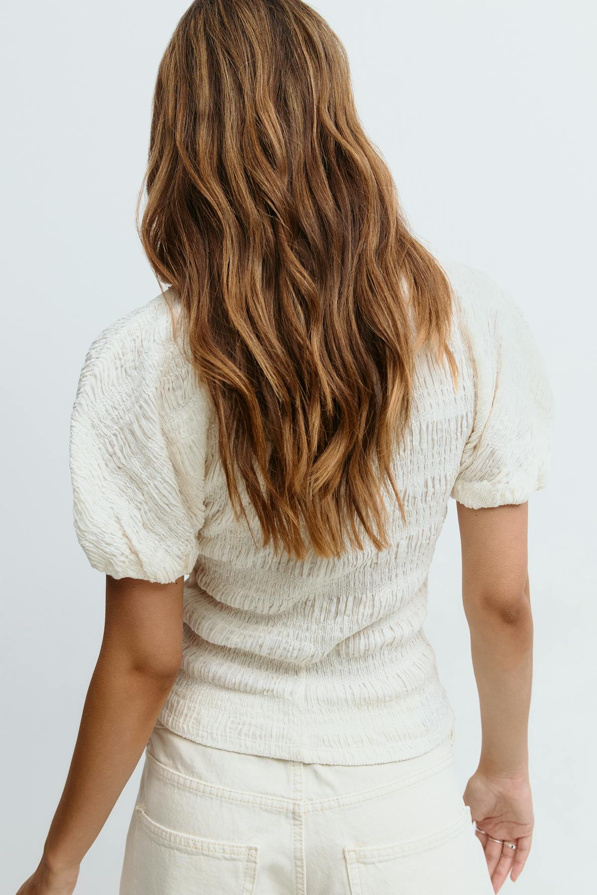 Textured puff sleeve top