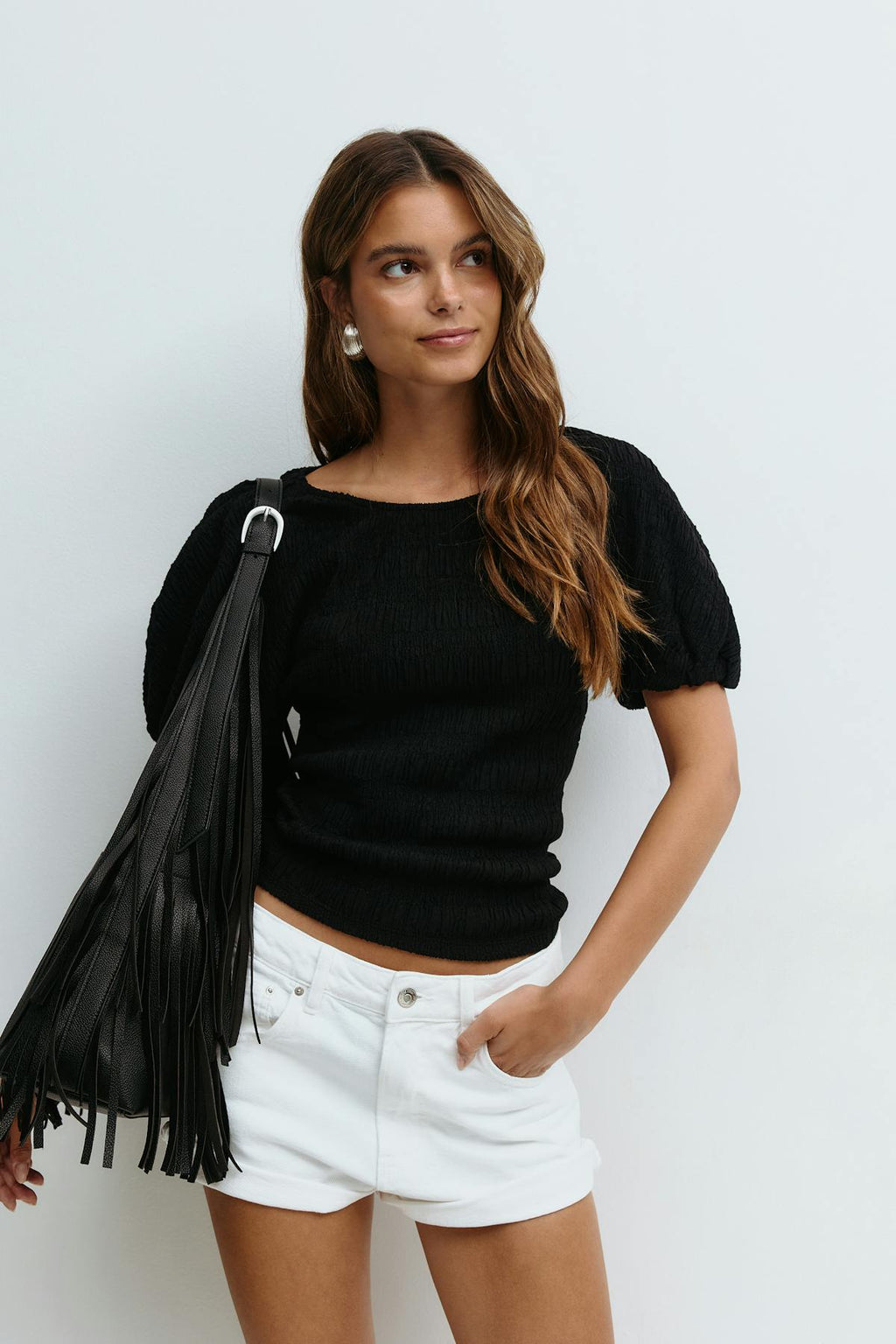 Textured puff sleeve top