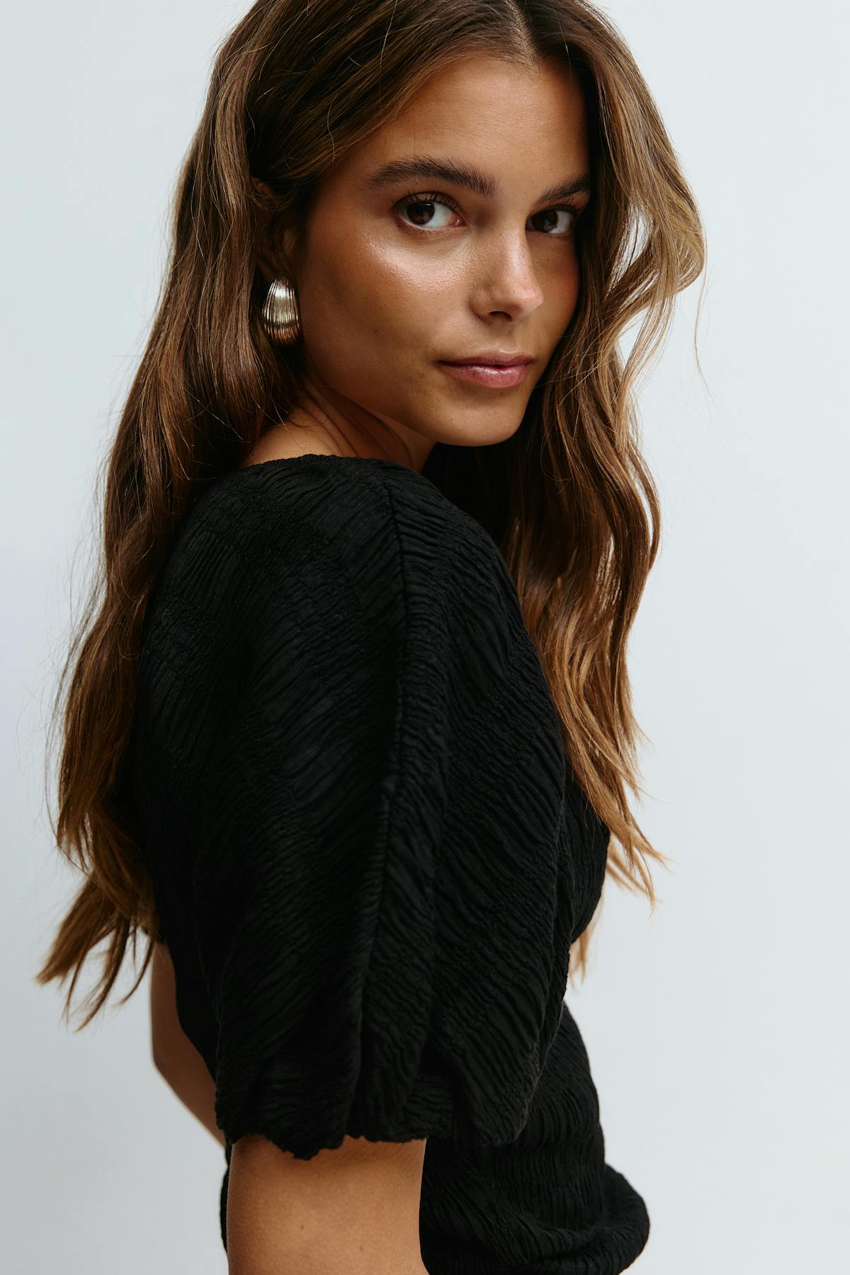 Textured puff sleeve top