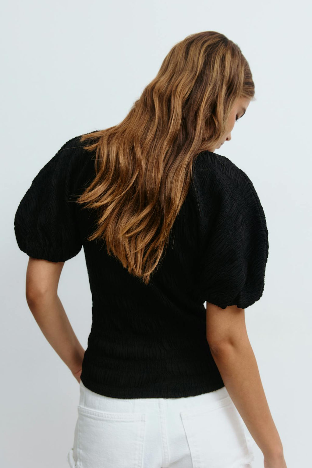 Textured puff sleeve top