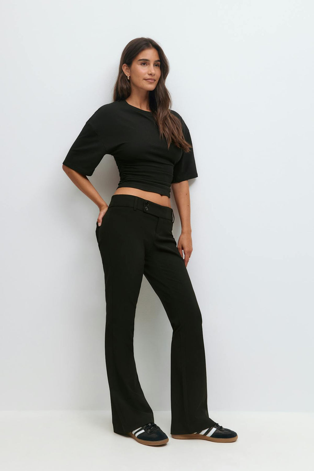 Ultra low bootcut trousers