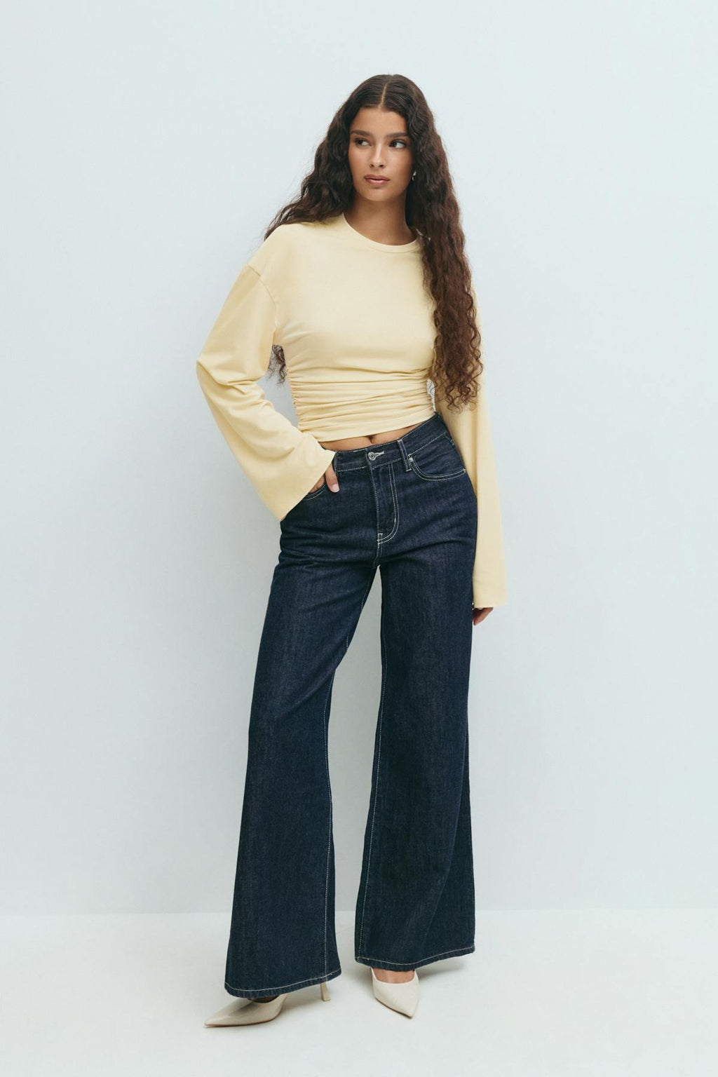 Soft touch wide sleeve top