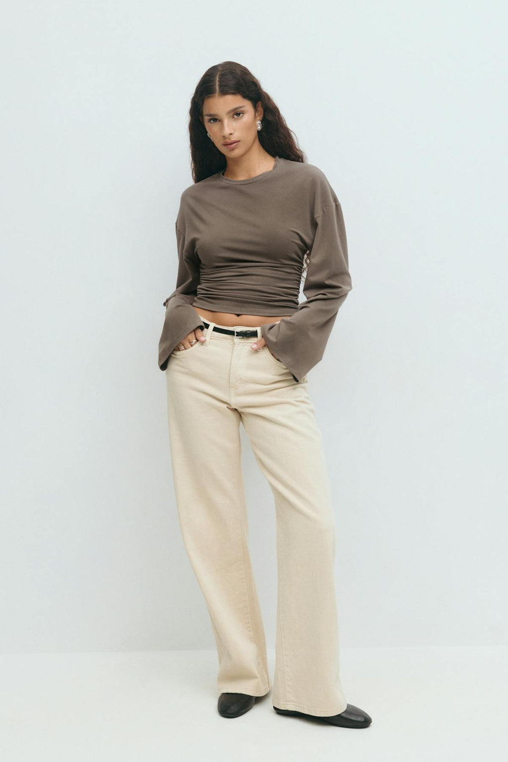 Soft touch wide sleeve top