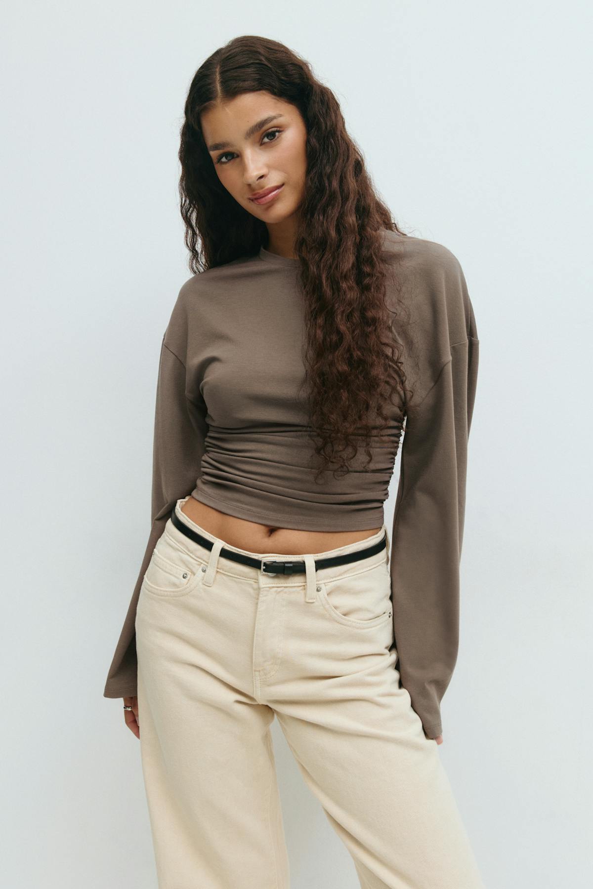 Soft touch wide sleeve top