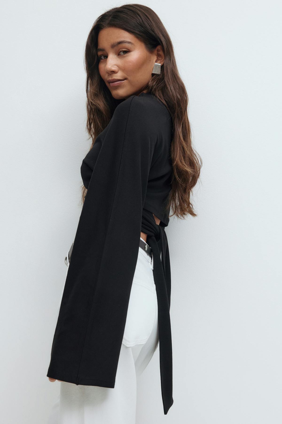 Tie back wide sleeve top