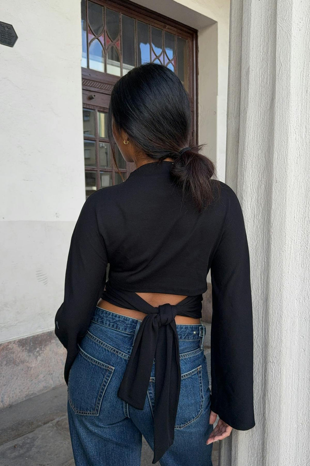 Tie back wide sleeve top