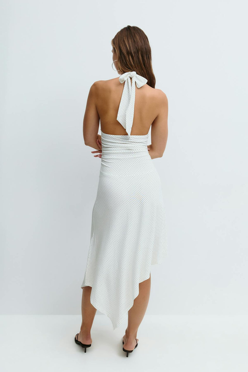Halter asymmetric midi dress