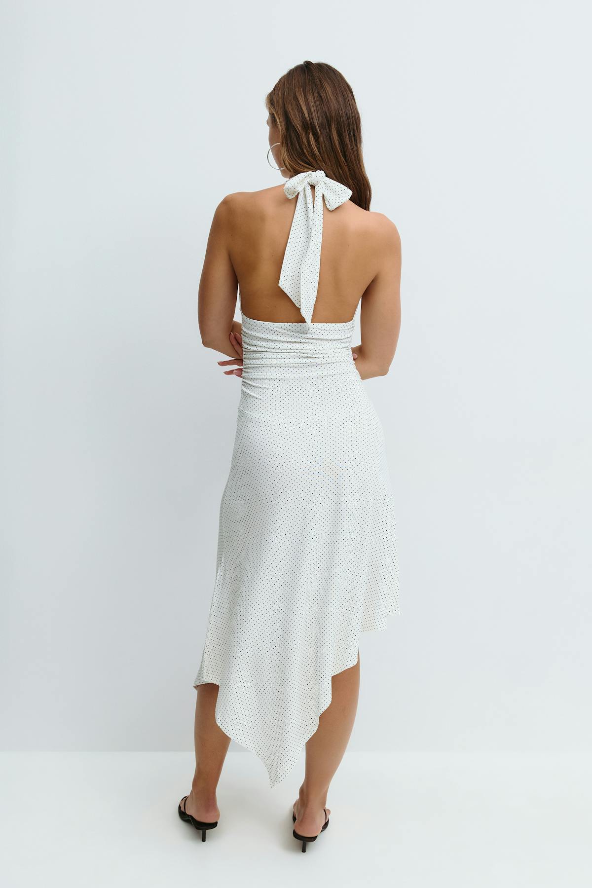 Halter asymmetric midi dress