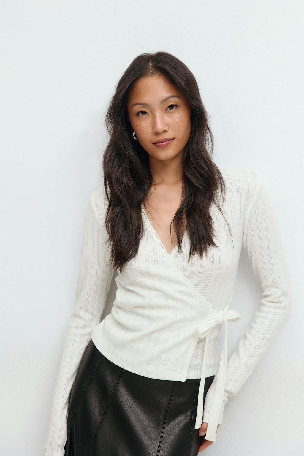 Pointelle wrap top