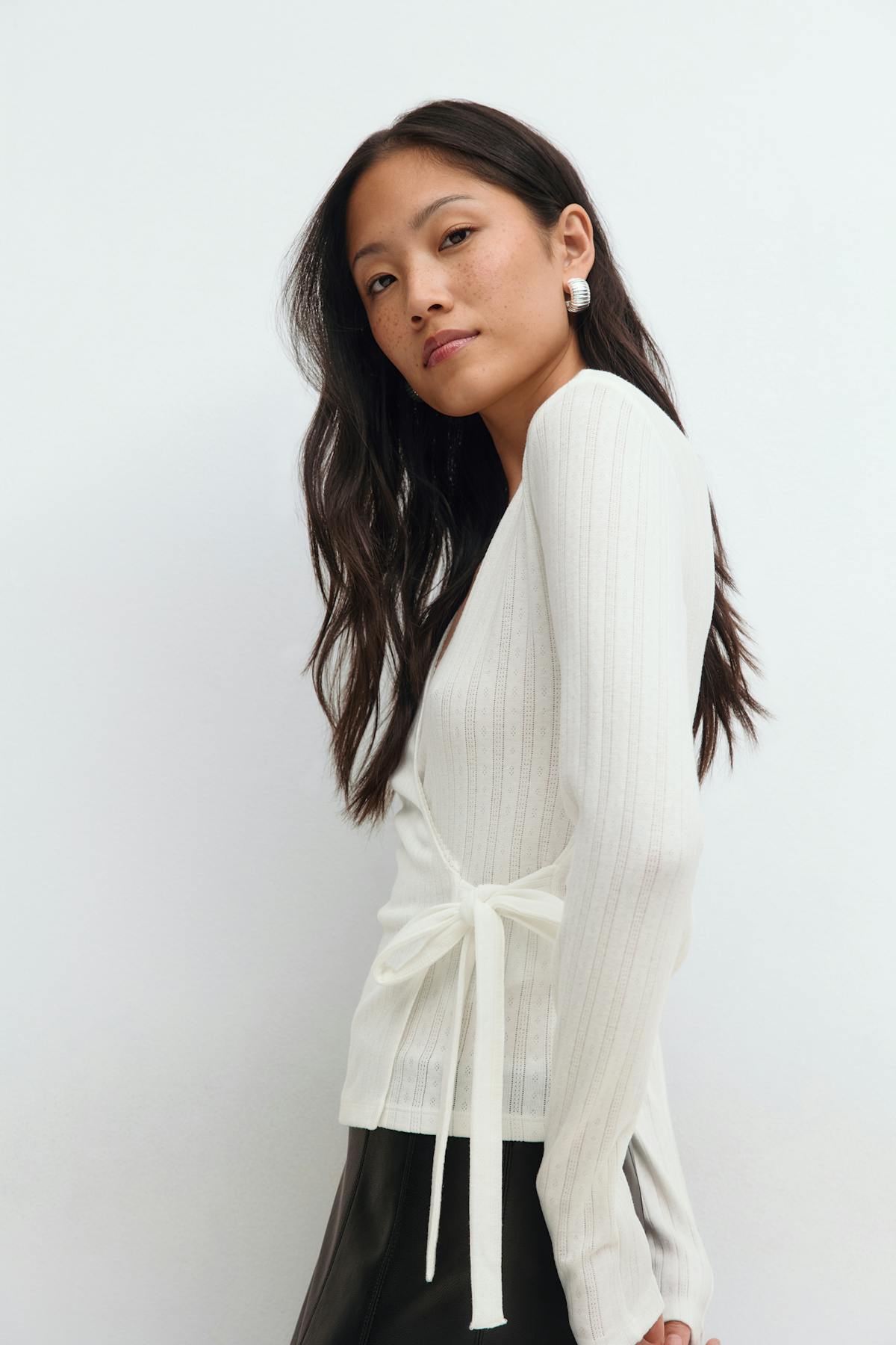 Pointelle wrap top