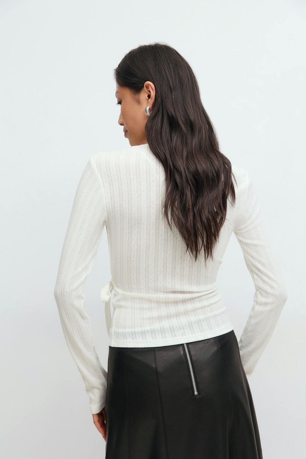 Pointelle wrap top