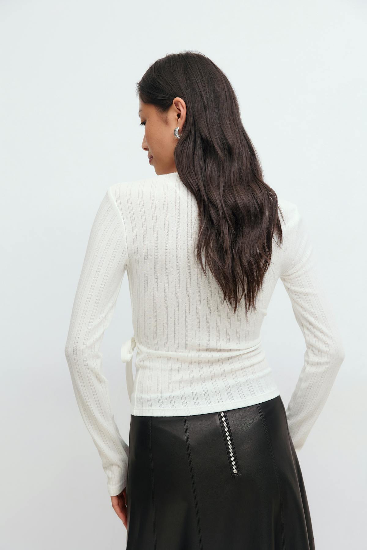 Pointelle wrap top