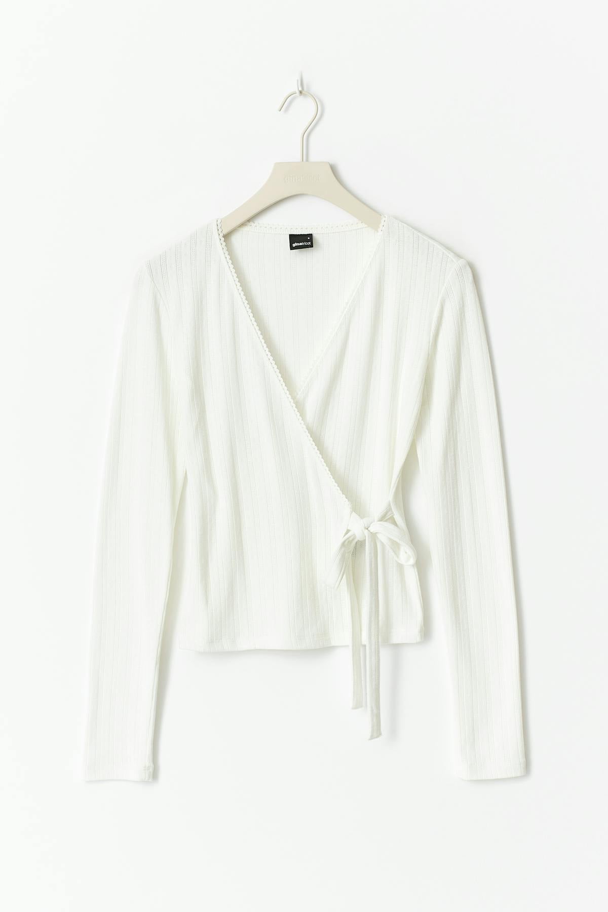 Pointelle wrap top