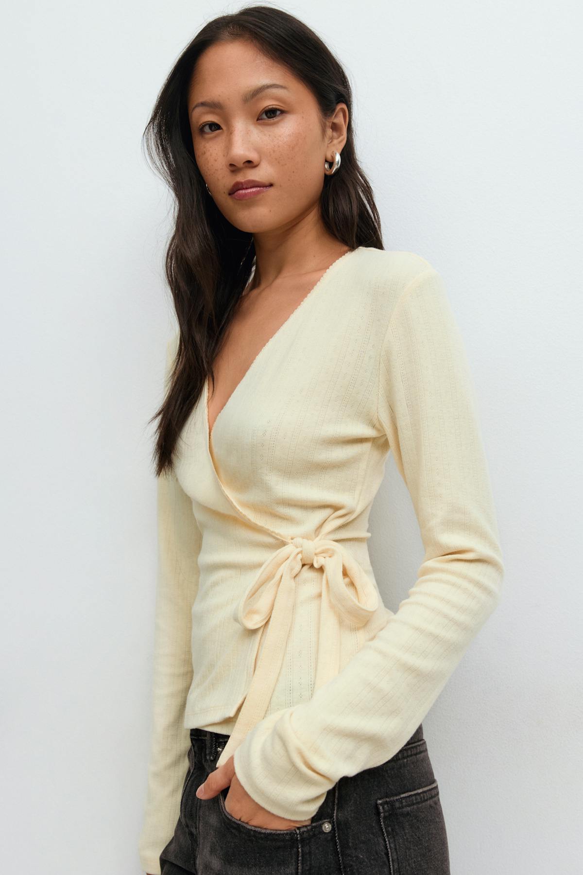 Pointelle wrap top