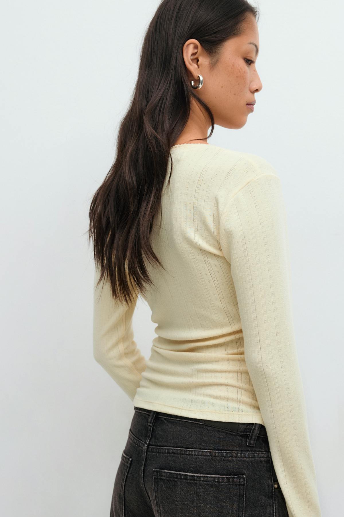 Pointelle wrap top